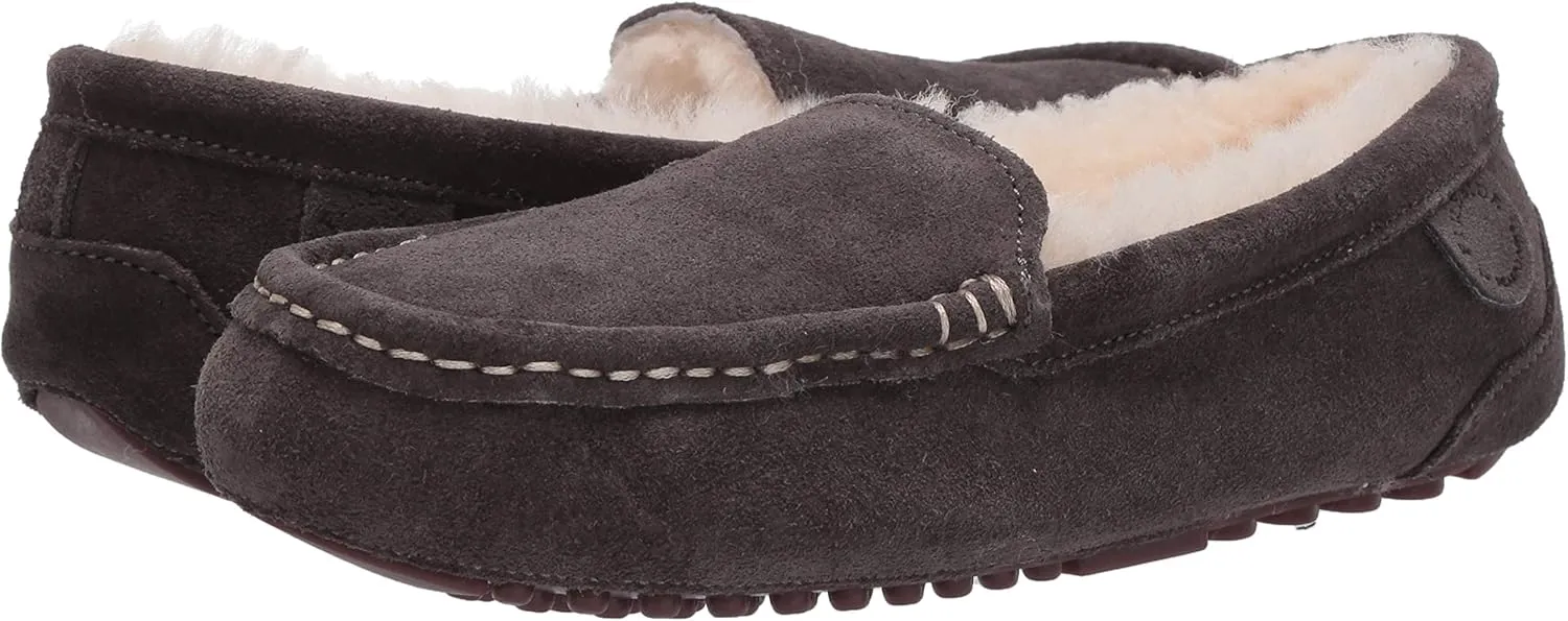 Dearfoams Women's Moccasin Slipper - Fireside Mel Indoor House Shoe with Genuine Shearling and Cozy Memeory Foam