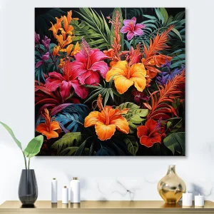 DesignQ Colorful Jungle Dreams A Vibrant Experience Jungle Metal Wall Art, Colorful Metal Wall Decor, Tropical Metal Art Decor For Bedroom - 29x29 Inch