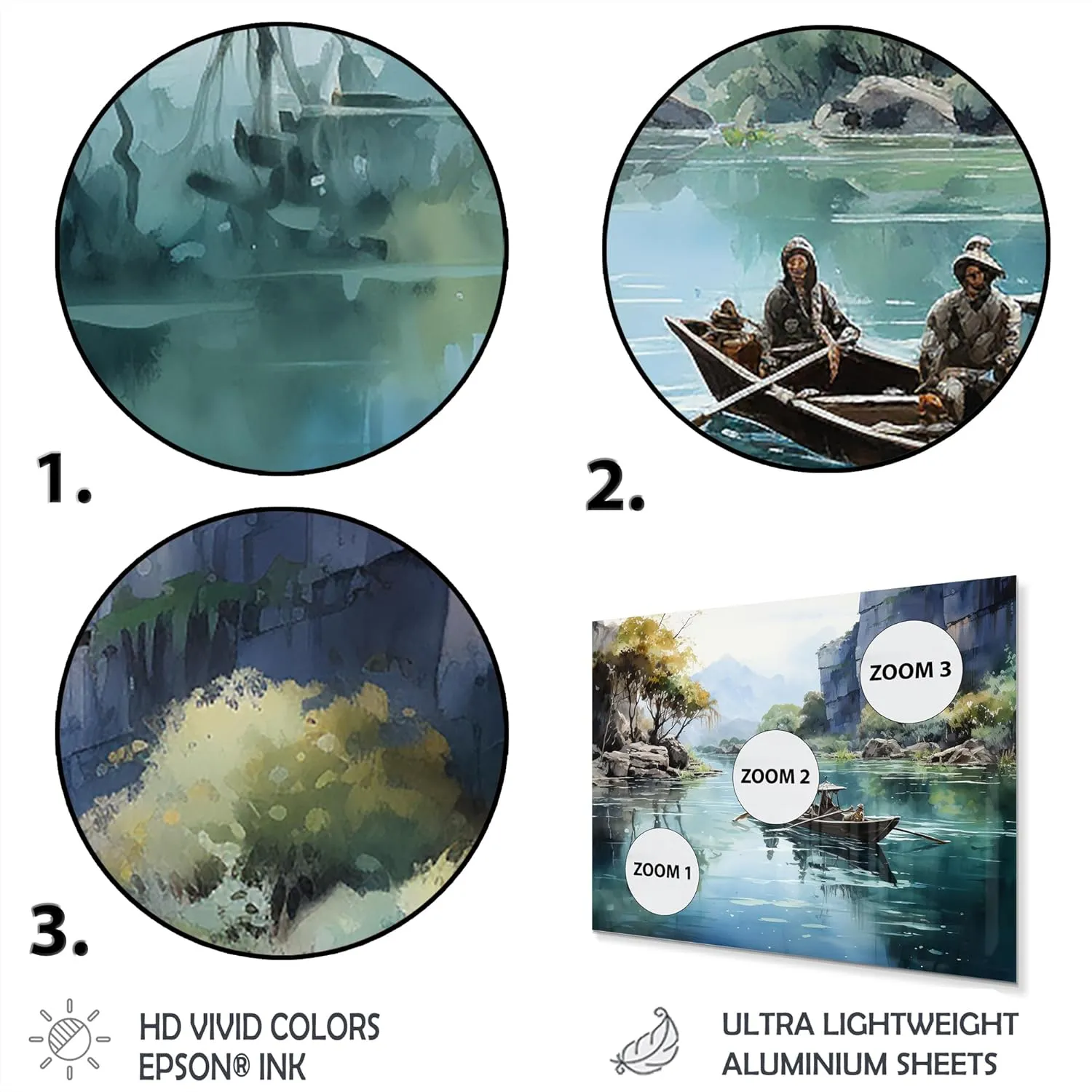 DesignQ Vietnam Metal wall art, Boat Navigating Hidden Waterways in Vietnam I, Vietnam Large Metal wall art decor, Teal Traditional Metal wall art, 32x16 inches