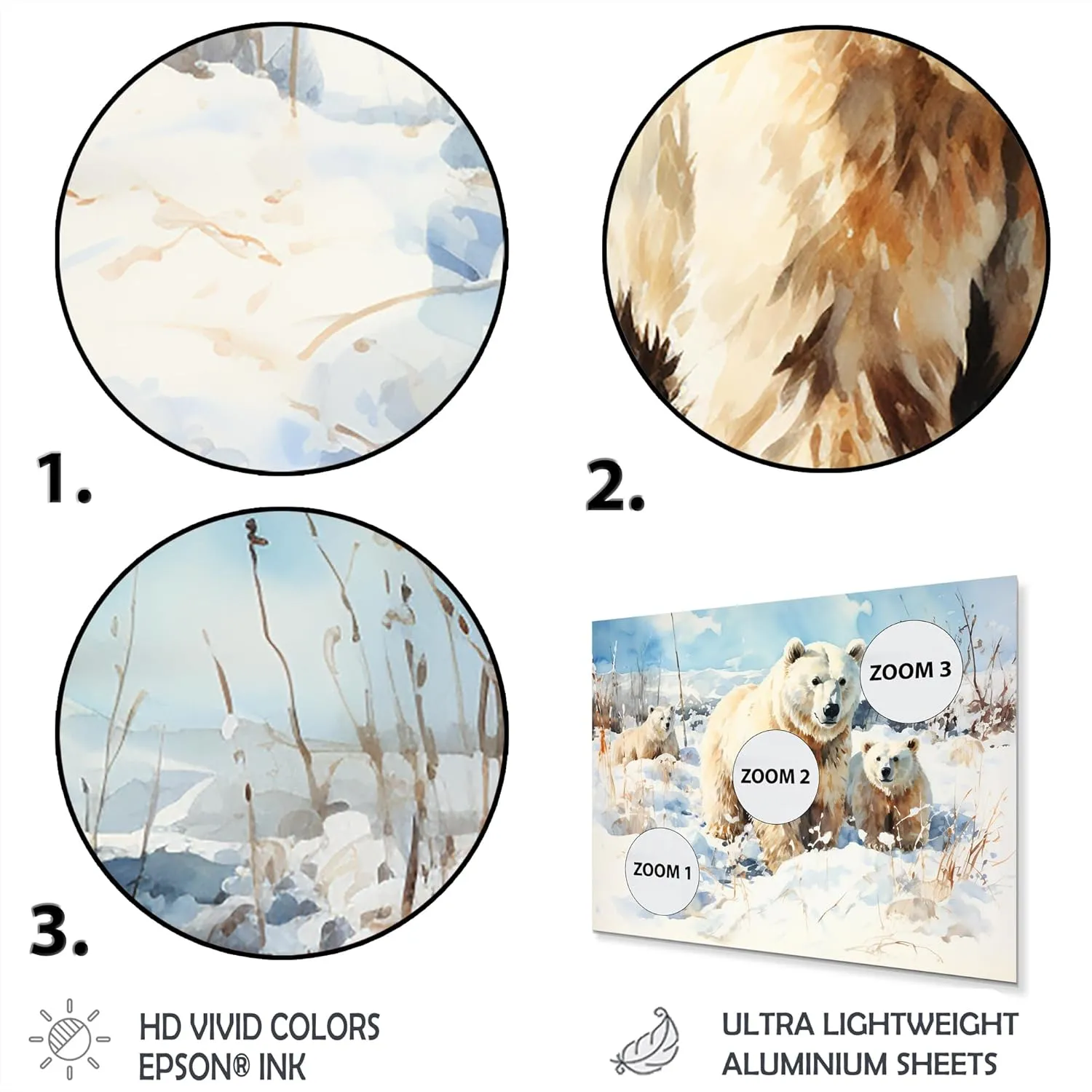 DesignQ Winter Scenery Polar Bears in Snow II Bear Metal Wall Art, White Metal Wall Decor, Modern Metal Art Decor For Bedroom - 20x12 Inch