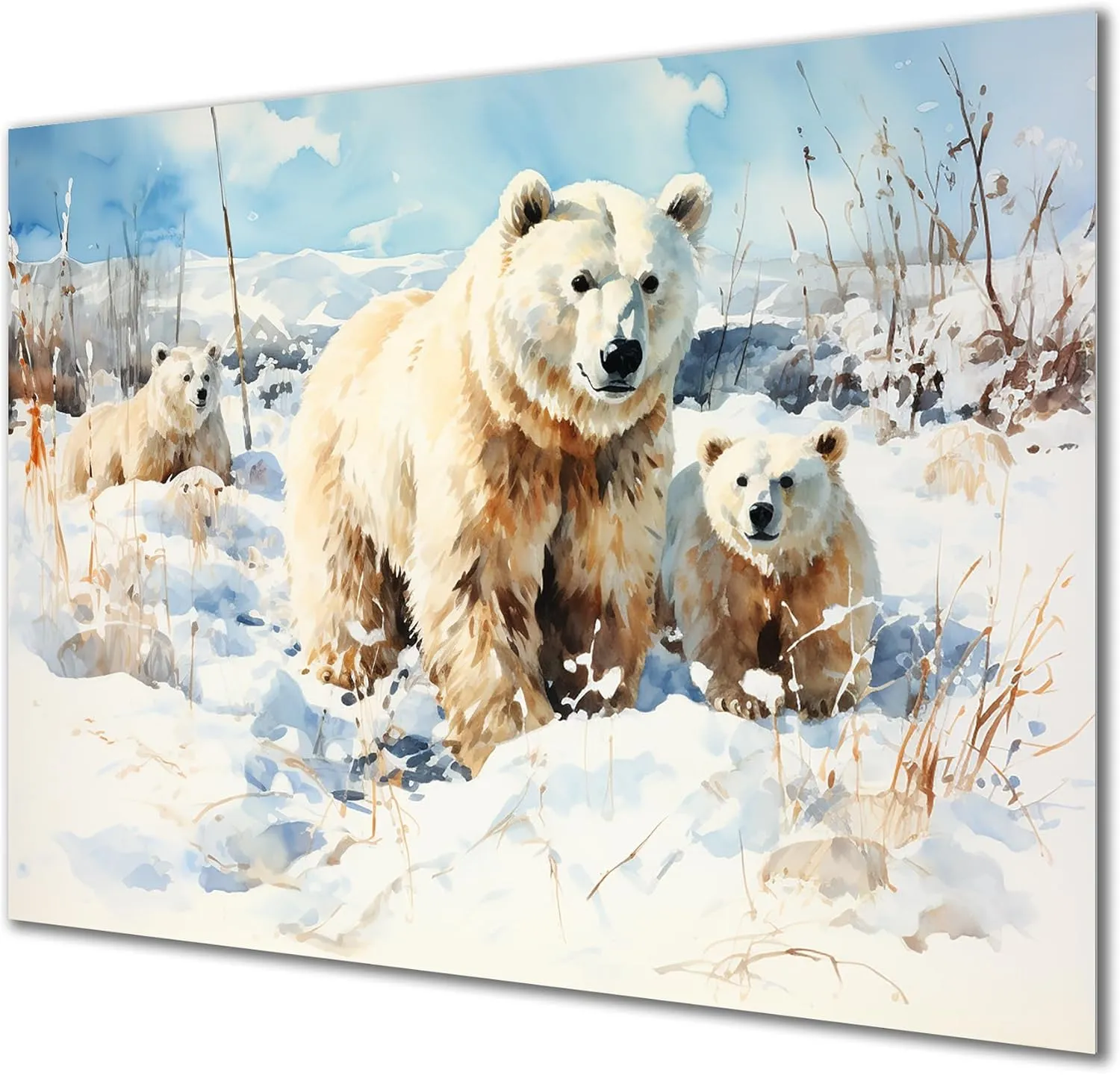 DesignQ Winter Scenery Polar Bears in Snow II Bear Metal Wall Art, White Metal Wall Decor, Modern Metal Art Decor For Bedroom - 20x12 Inch