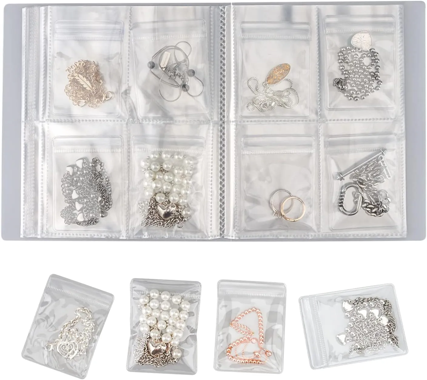 DesignSter Jewelry Storage Book, Earring Organizer Book, Jewelry Storage Bag Thicken Anti-Oxidation, Jewelry Travel Organizer (160Grids 100pcs Ziplock Bags)