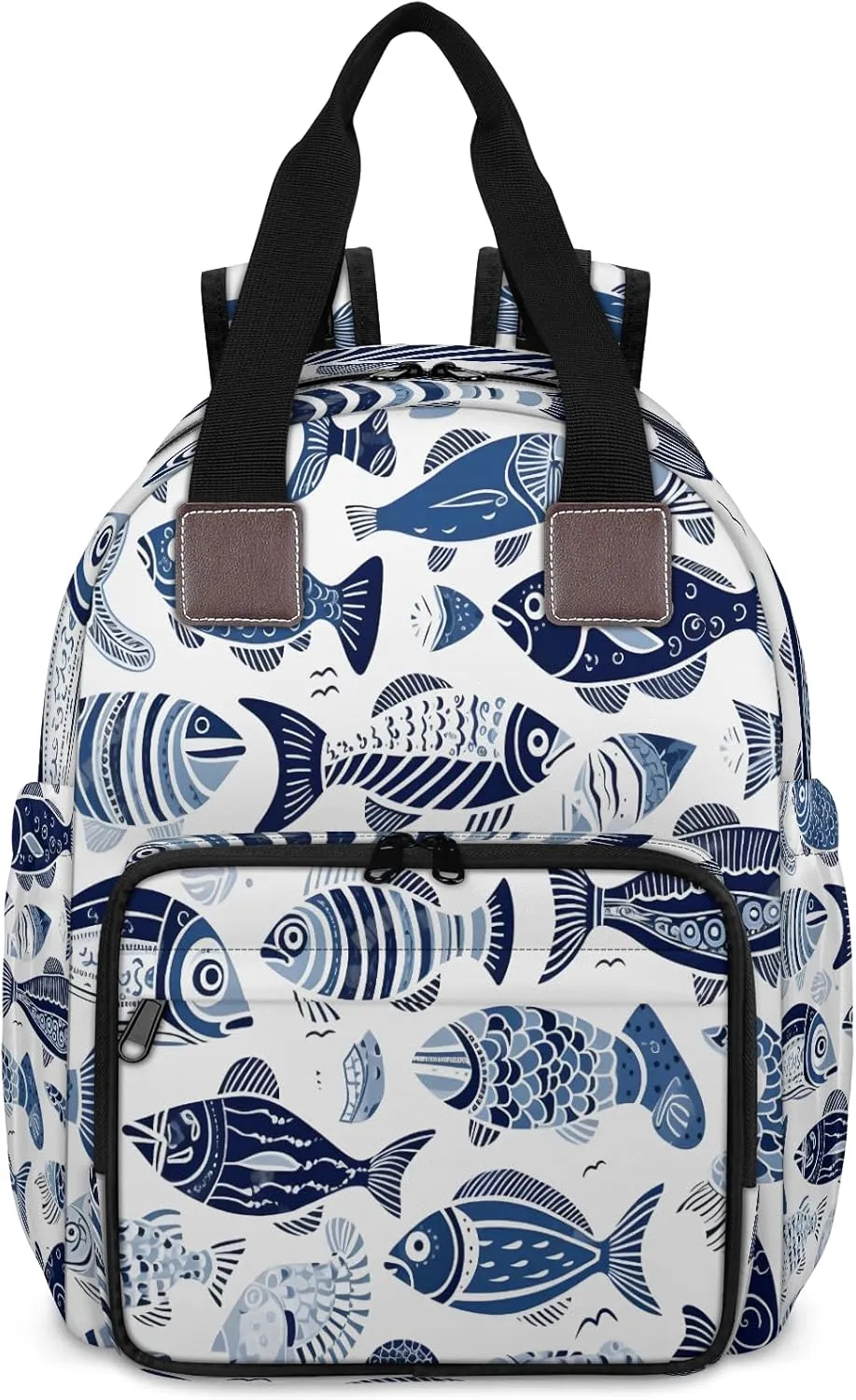 Diaper Bag Backpack Large Capacity, Blue Ocean Fishes Pattern Nappy Hand Shoulder Bag Mummy Travel Nursing Bags Baby Shower Gifts, with Insulated Pockets and USB Charging Port