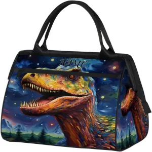Dinosaur Starry Sky 3d Visual Illusion Travel Sports Bag for Women Essentials Customized Name Carry On Duffel Gym Bag Personalized Accessories Large Tote Weekender Bag Ladies Beach Waterproof Bag