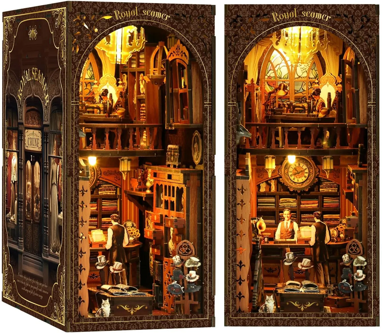 DIY Book Nook Kit 3D Wooden Puzzles for Adults, Bookstore Miniature House Kit Book Nook Bookshelf Insert Decor with LED Lights Craft Kits