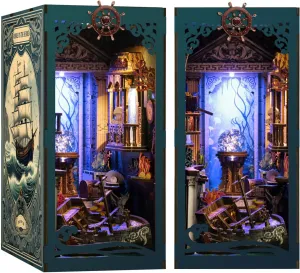 DIY Book Nook Kit 3D Wooden Puzzles for Adults, Bookstore Miniature House Kit Book Nook Bookshelf Insert Decor with LED Lights Craft Kits