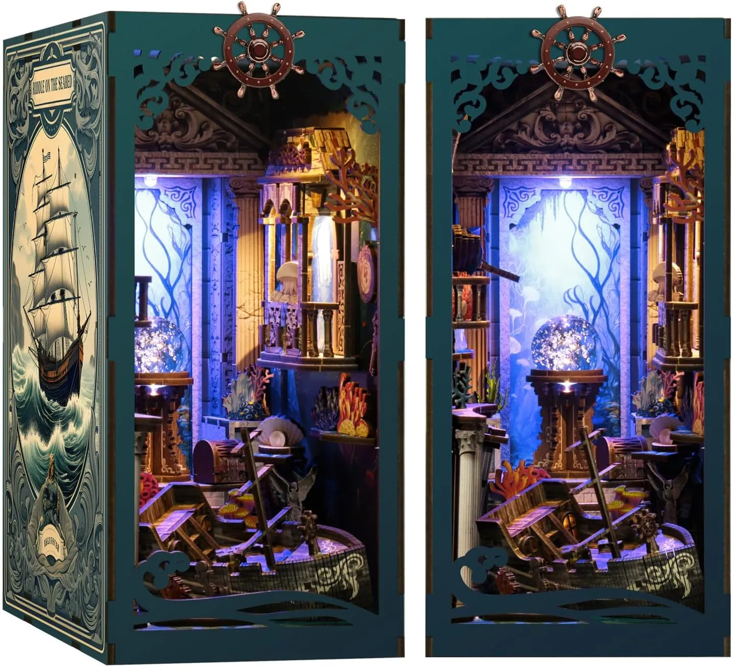 DIY Book Nook Kit 3D Wooden Puzzles for Adults, Bookstore Miniature House Kit Book Nook Bookshelf Insert Decor with LED Lights Craft Kits