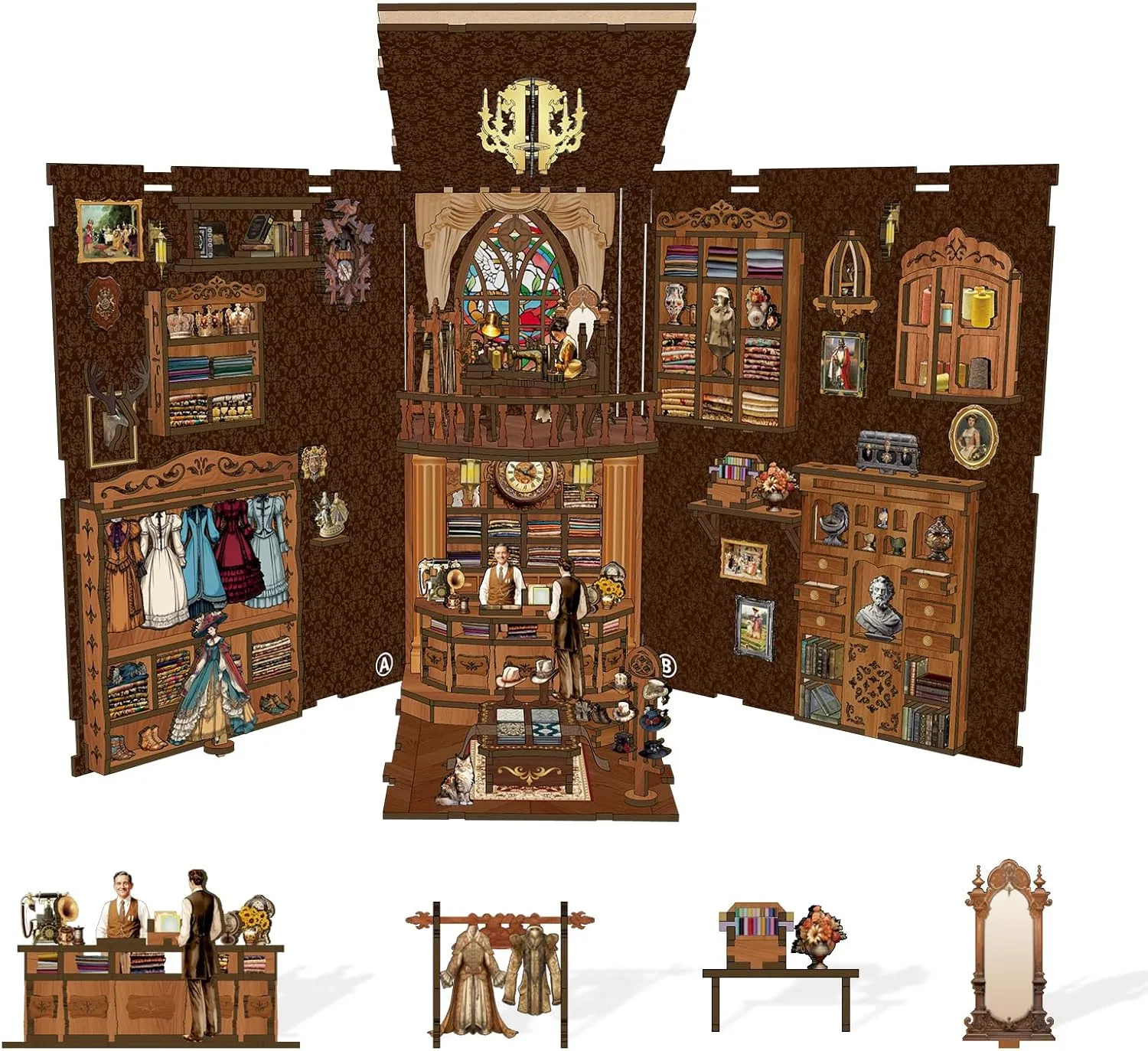 DIY Book Nook Kit 3D Wooden Puzzles for Adults, Bookstore Miniature House Kit Book Nook Bookshelf Insert Decor with LED Lights Craft Kits