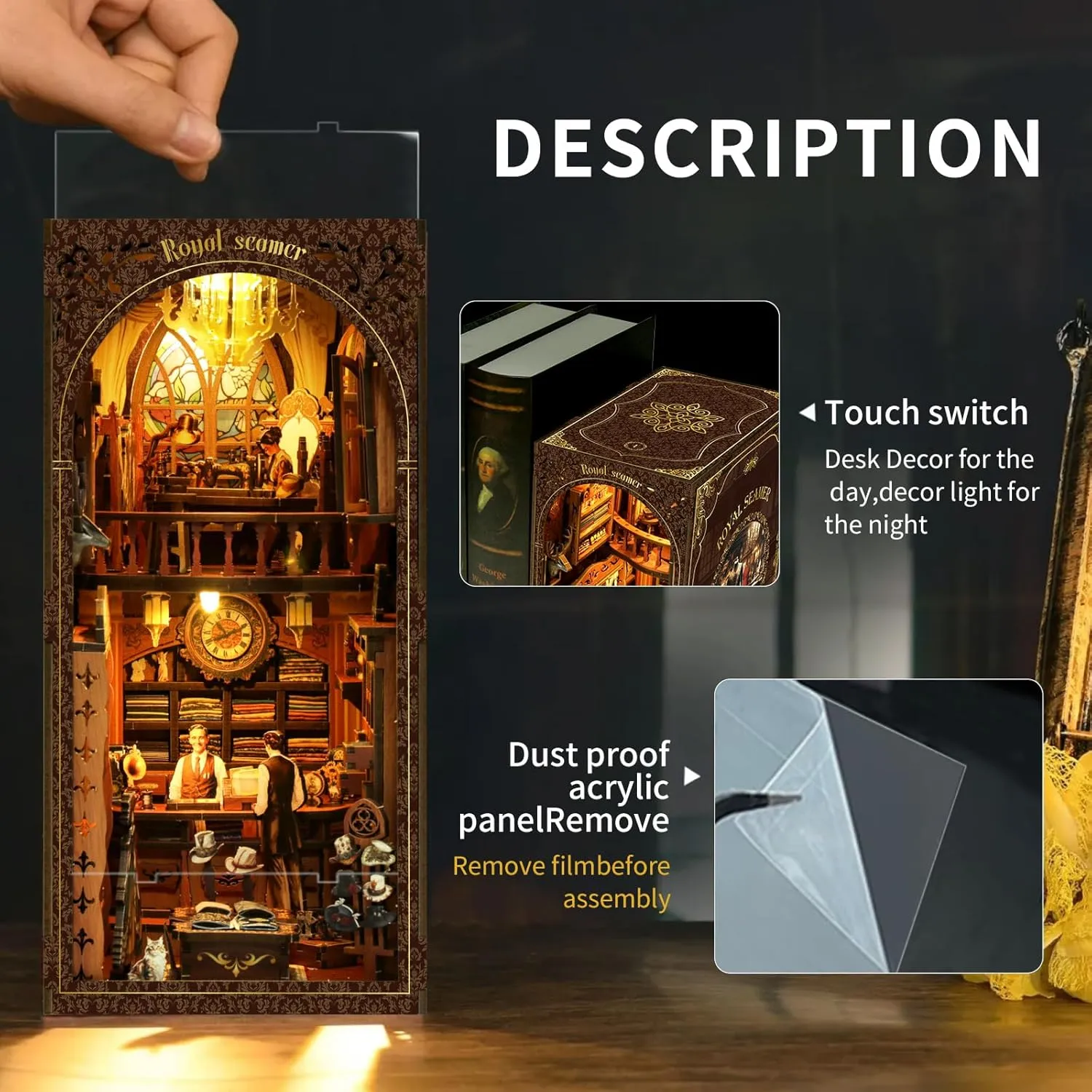 DIY Book Nook Kit 3D Wooden Puzzles for Adults, Bookstore Miniature House Kit Book Nook Bookshelf Insert Decor with LED Lights Craft Kits
