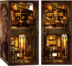 DIY Book Nook Kit 3D Wooden Puzzles for Adults, Miniature Coffee House Kit Book Nook Bookshelf Insert Decor with LED Lights Craft Kits