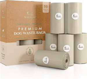 Dog Poop Bags Rolls - 90 Compostable & Biodegradable for Puppy Walks, Travel, Thick Refill Housebreaking dog poo bags Premium Cornstarch Pet Poo Bags Dogs