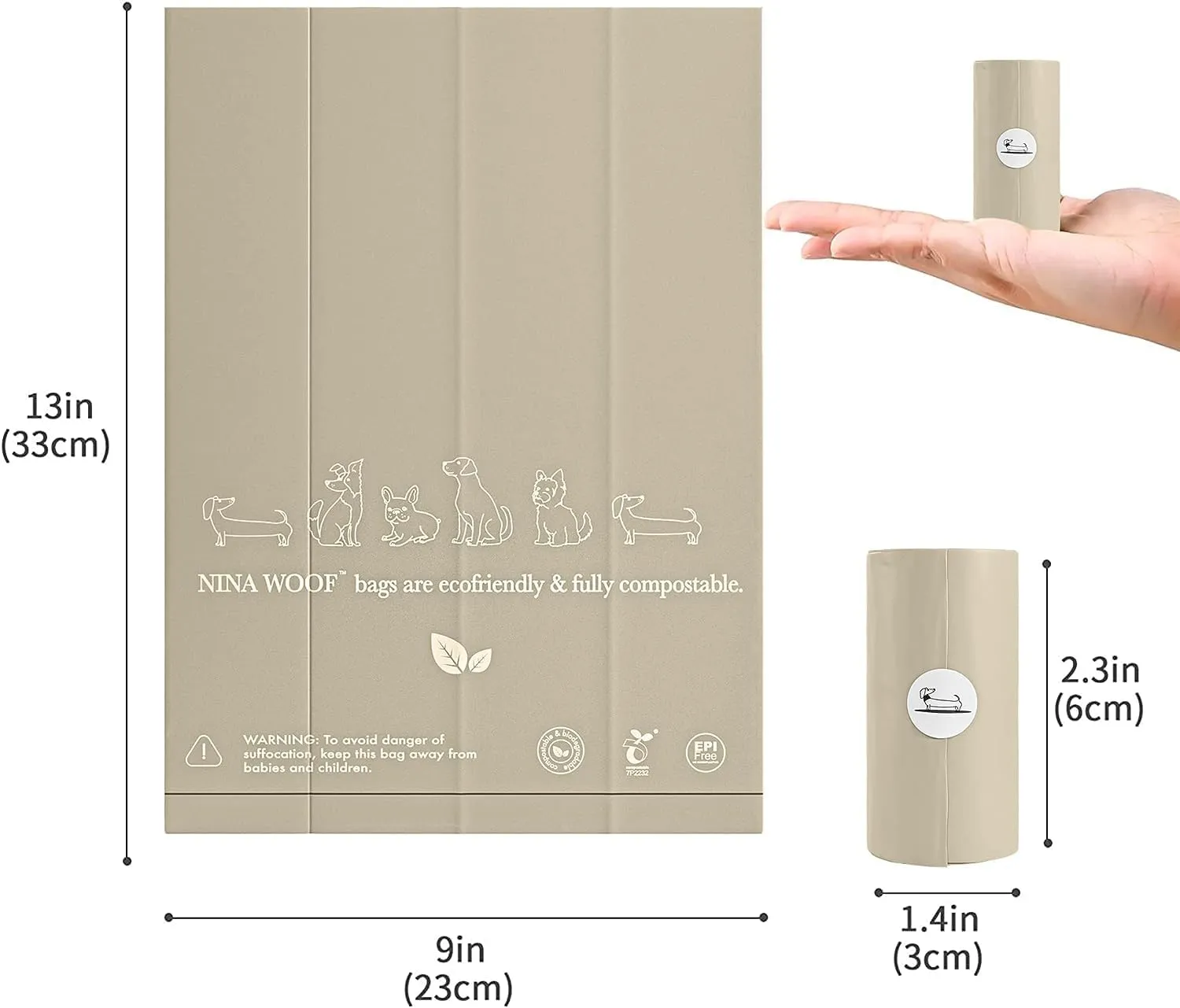 Dog Poop Bags Rolls - 90 Compostable & Biodegradable for Puppy Walks, Travel, Thick Refill Housebreaking dog poo bags Premium Cornstarch Pet Poo Bags Dogs