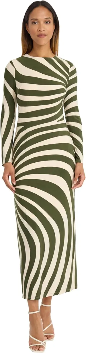 Donna Morgan Women's Striped Long Sleeve Easy Body Maxi Dress