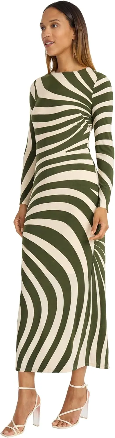 Donna Morgan Women's Striped Long Sleeve Easy Body Maxi Dress