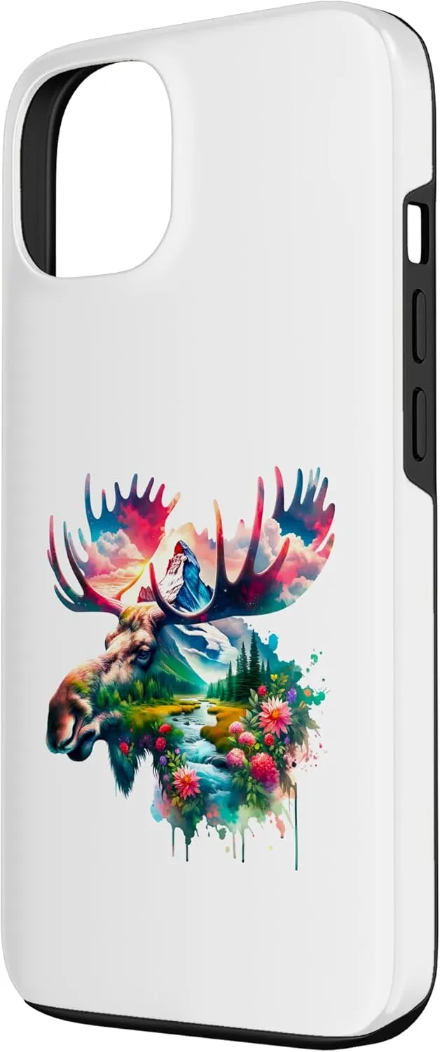 Double Exposure Moose Mountain, Stream & Floral Landscape Case for iPhone 13