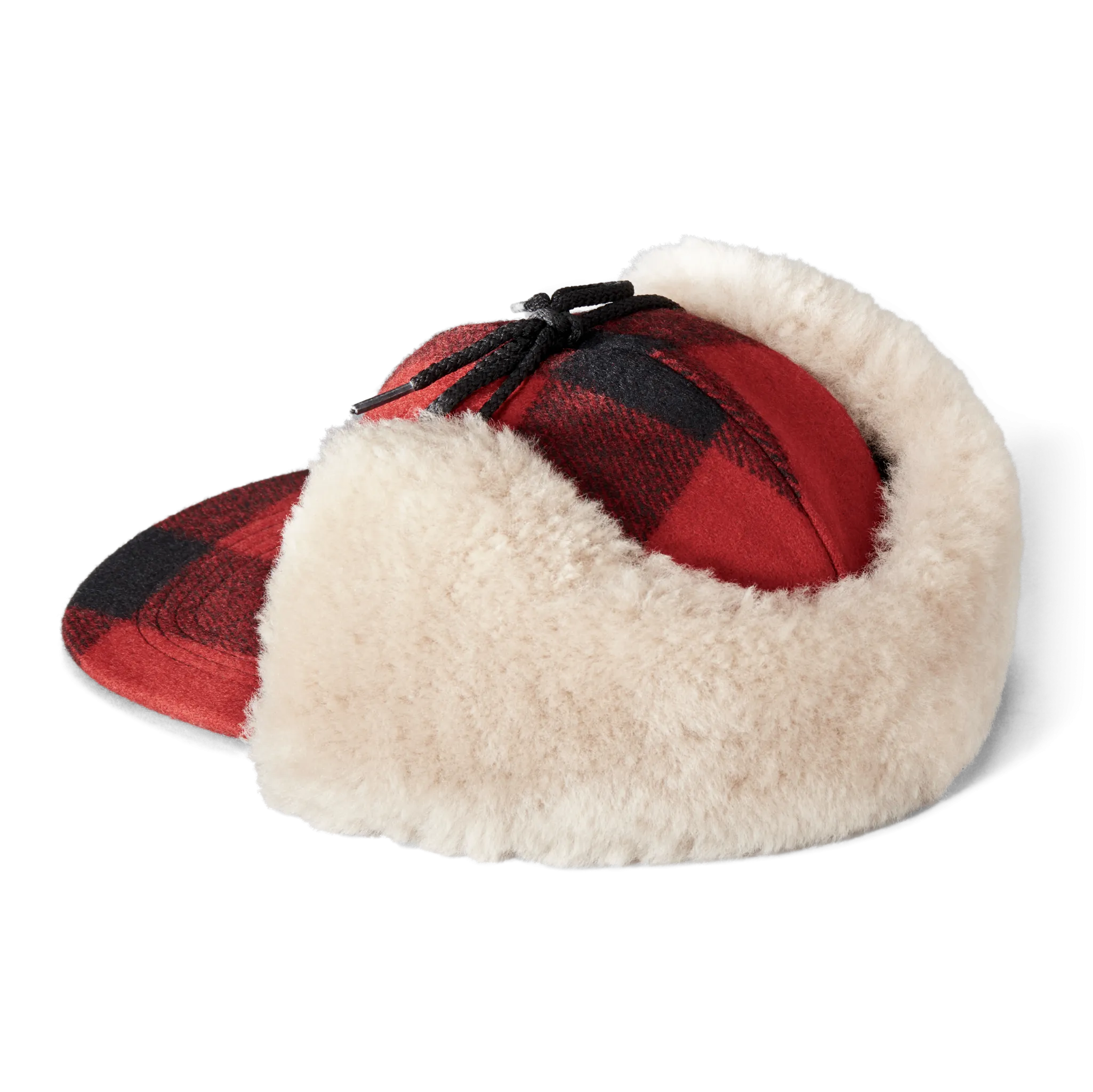 Double Mackinaw Wool Cap - Red Black Plaid/birch