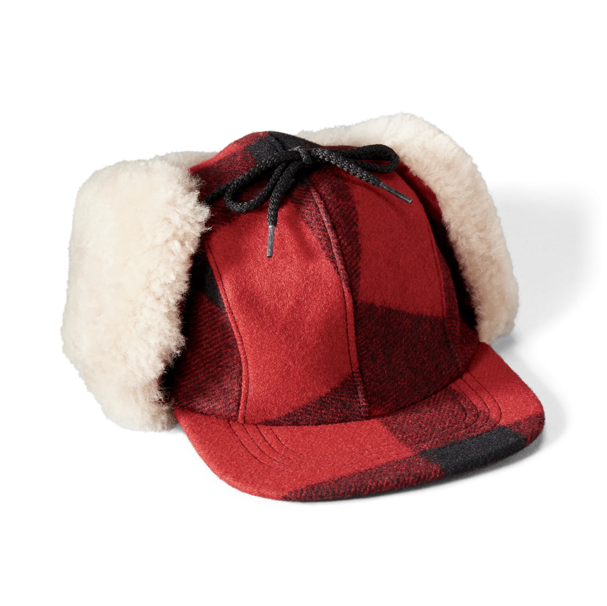 Double Mackinaw Wool Cap - Red Black Plaid/birch