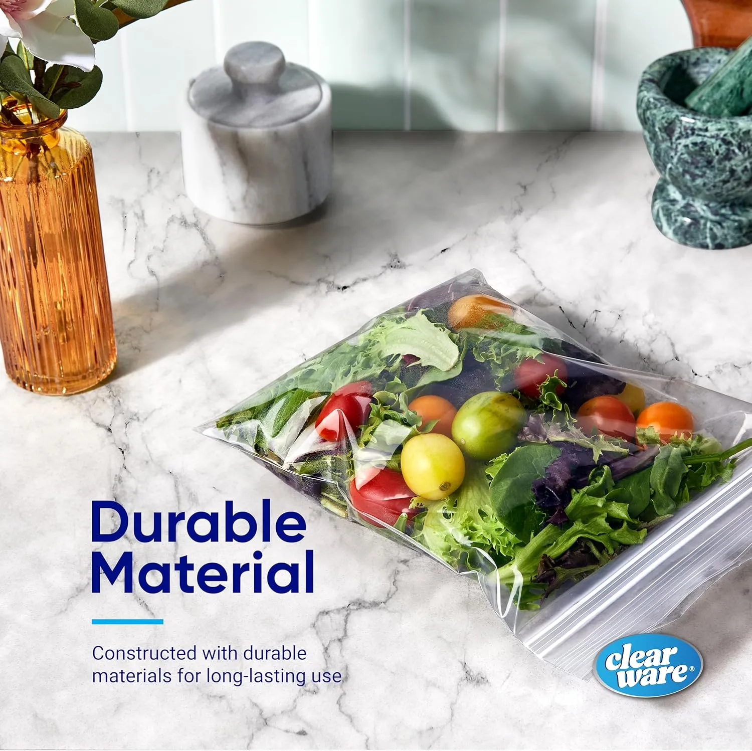 Double Zipper Storage Bags - Quart Size - 300 Count, (4 Packs of 75), Reusable Thick Food Storage Bags - Microwave-Safe, Zero BPA - Resealable Containers for Lunch, Snacks, Meals
