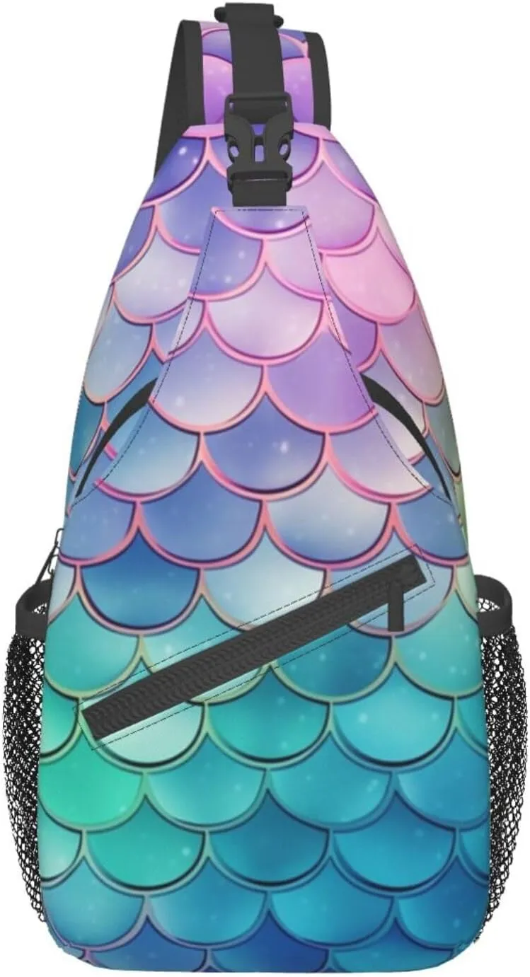 Dreamy Gradient Mermaid Scales Printed Chest Messenger Bag Shoulder Bag Sling Bag
