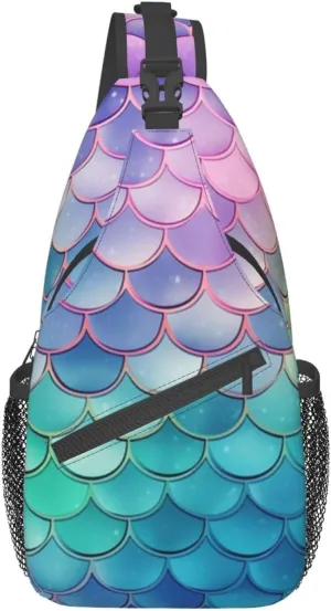 Dreamy Gradient Mermaid Scales Printed Chest Messenger Bag Shoulder Bag Sling Bag