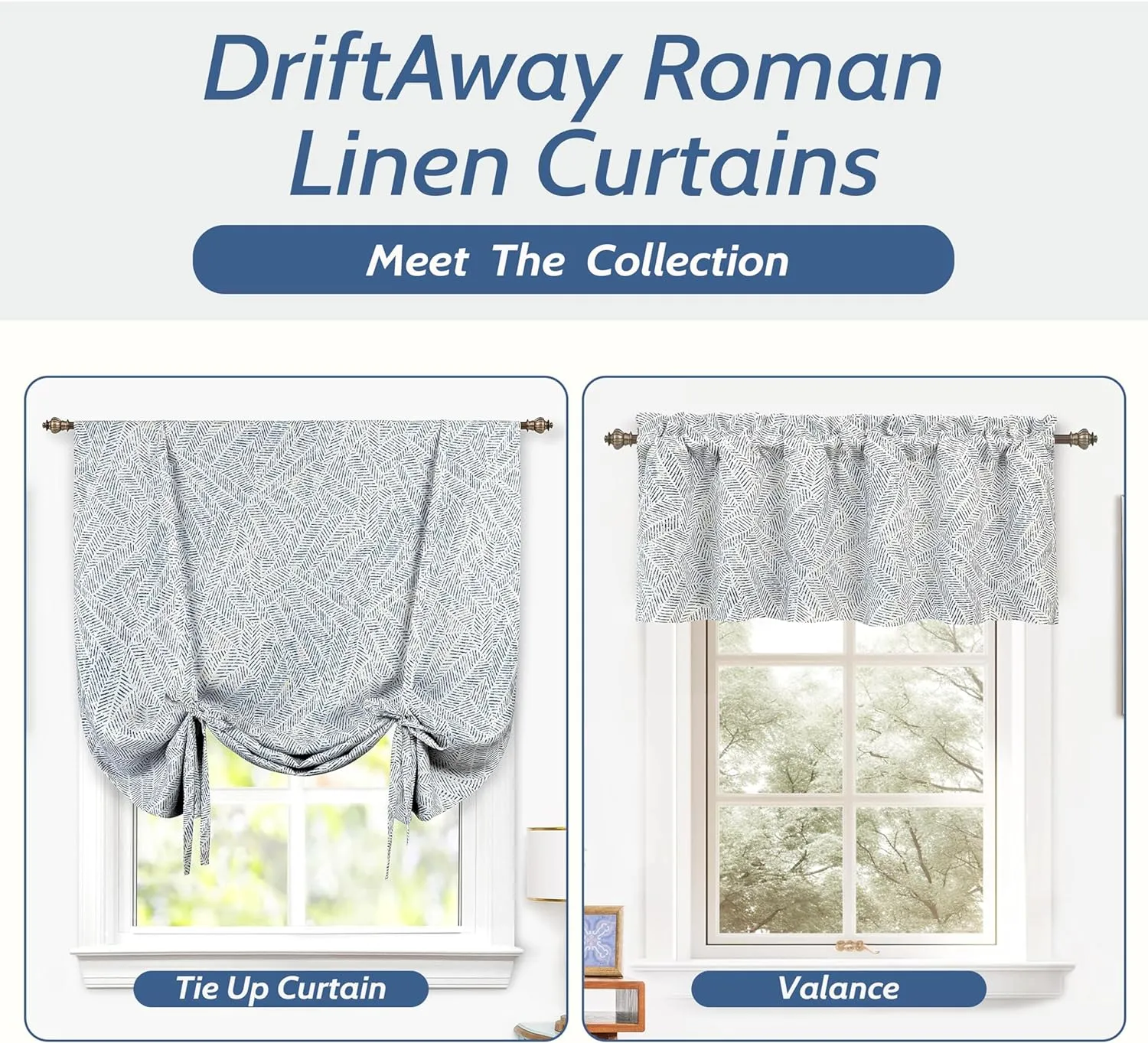 DriftAway Farmhouse Linen Lined Valance Double Layer Thermal Insulated Room Darkening Blackout Window Valances 3 Inch Rod Pocket Striped Kitchen Valance for Bathroom Single 52 x 18 Inch Roman Navy