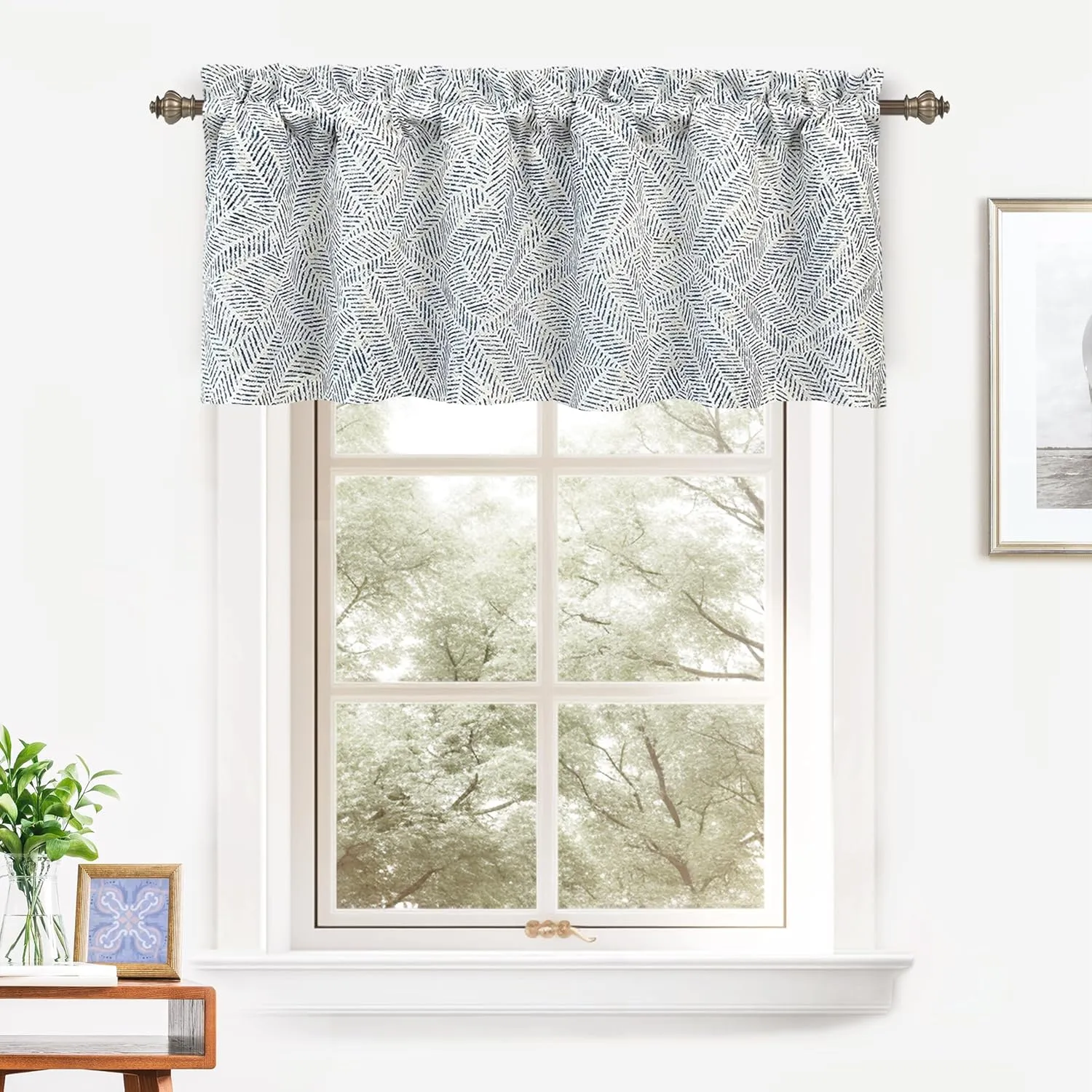DriftAway Farmhouse Linen Lined Valance Double Layer Thermal Insulated Room Darkening Blackout Window Valances 3 Inch Rod Pocket Striped Kitchen Valance for Bathroom Single 52 x 18 Inch Roman Navy