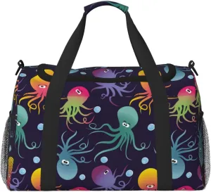 Duffle Bag for Travel, Gradient Octopus Weekender Overnight Duffel Bag, Carry On Bag Gym Bag for Women Men, Personal Item Travel Bag