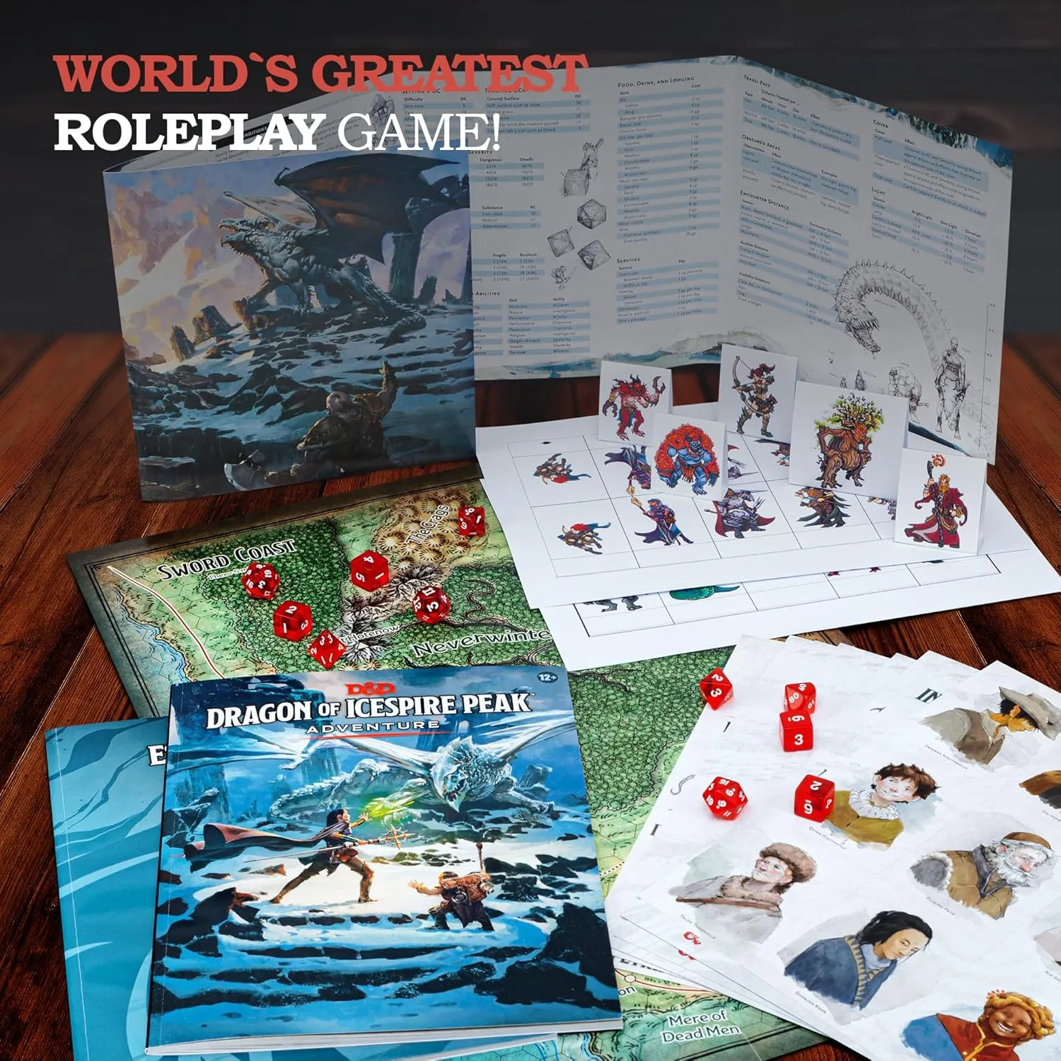 Dungeons and Dragons Essentials Kit - Starter Set Bundled with 6 Dice Sets, Flannel Bags, Figures, Heroes, Master Screen, Printable Materials - DND 5th Edition Tabletop Board Game for Beginner