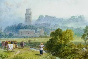 EAGBJTPTM Famous Hd Canvas Art Classic Pictures Pontefract Castle by Myles Birket Foster R.w.s. Graffiti Pictures for Home Decor 60x90cm
