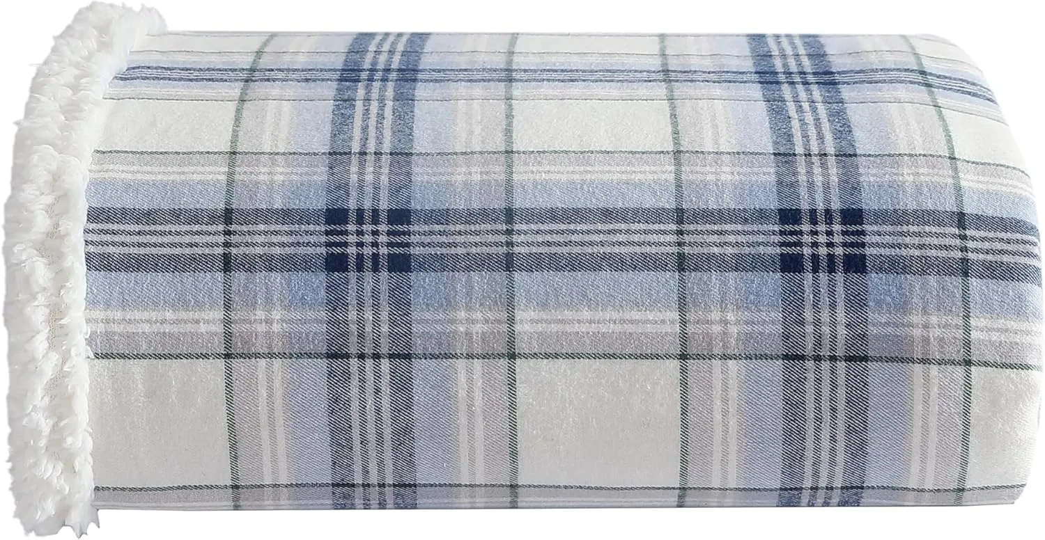 Eddie Bauer - Blanket, Super Soft Reversible Sherpa & Brushed Fleece Bedding, Throw Blankets for Couch, Ideal for Lounging (Edgewood Plaid Blue)
