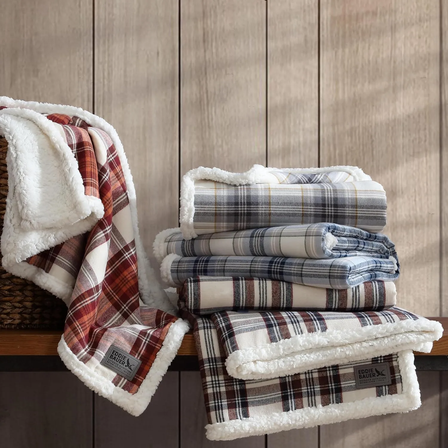 Eddie Bauer - Blanket, Super Soft Reversible Sherpa & Brushed Fleece Bedding, Throw Blankets for Couch, Ideal for Lounging (Edgewood Plaid Blue)
