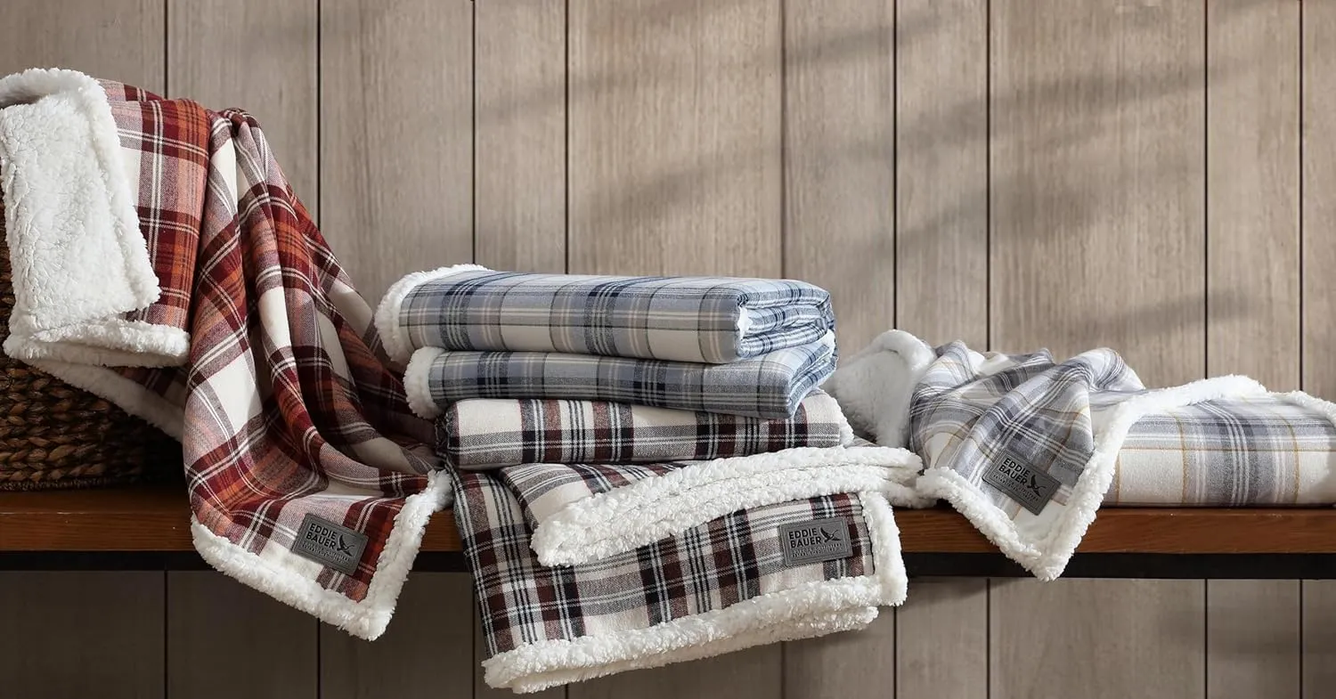 Eddie Bauer - Blanket, Super Soft Reversible Sherpa & Brushed Fleece Bedding, Throw Blankets for Couch, Ideal for Lounging (Edgewood Plaid Blue)