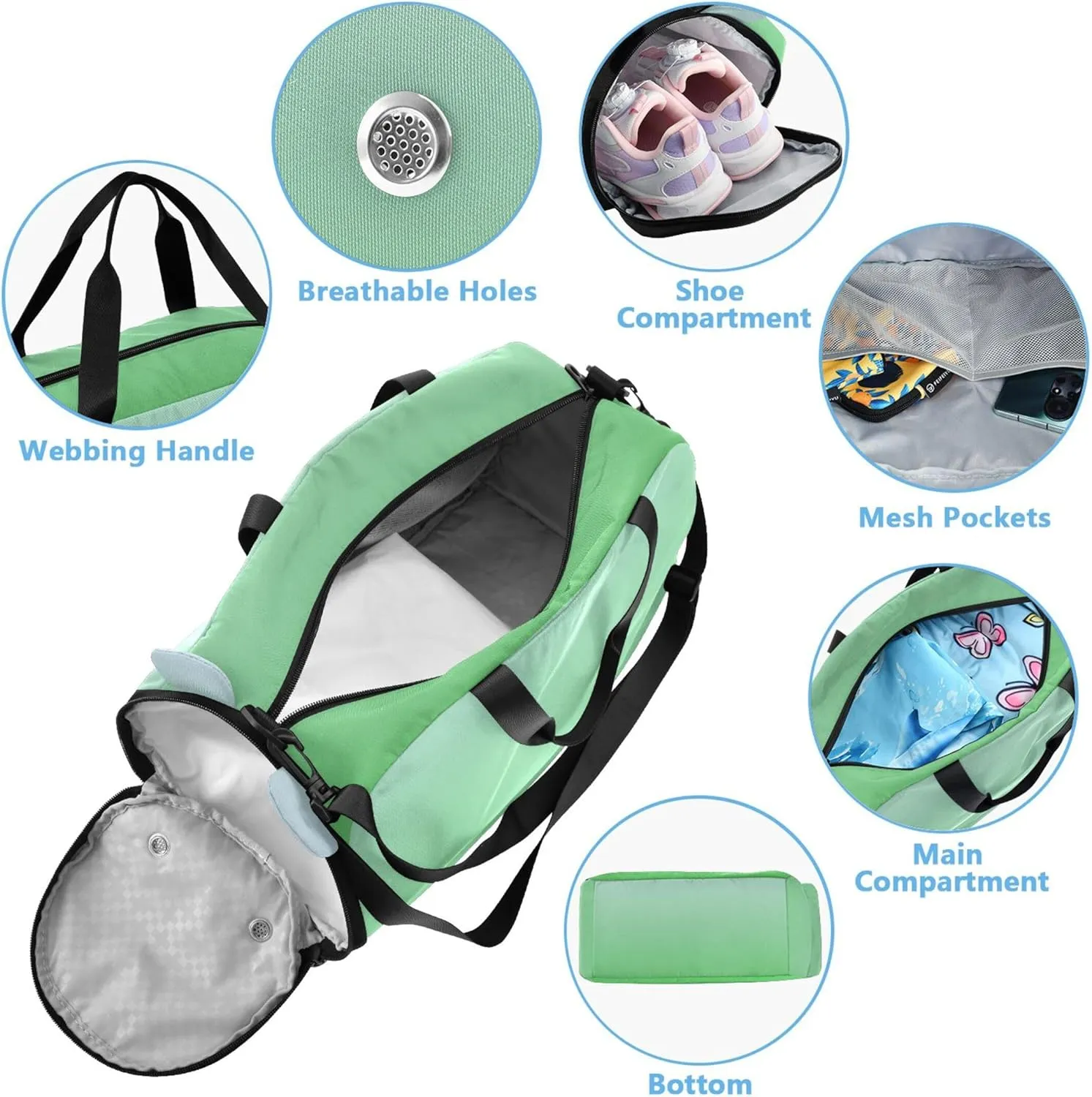 Elegant Blue Lime Green Gradient Duffle Bags for Traveling Tote Toddler Weekender Bags Duffle Bag for Kids Carry on Duffel Bag Boys