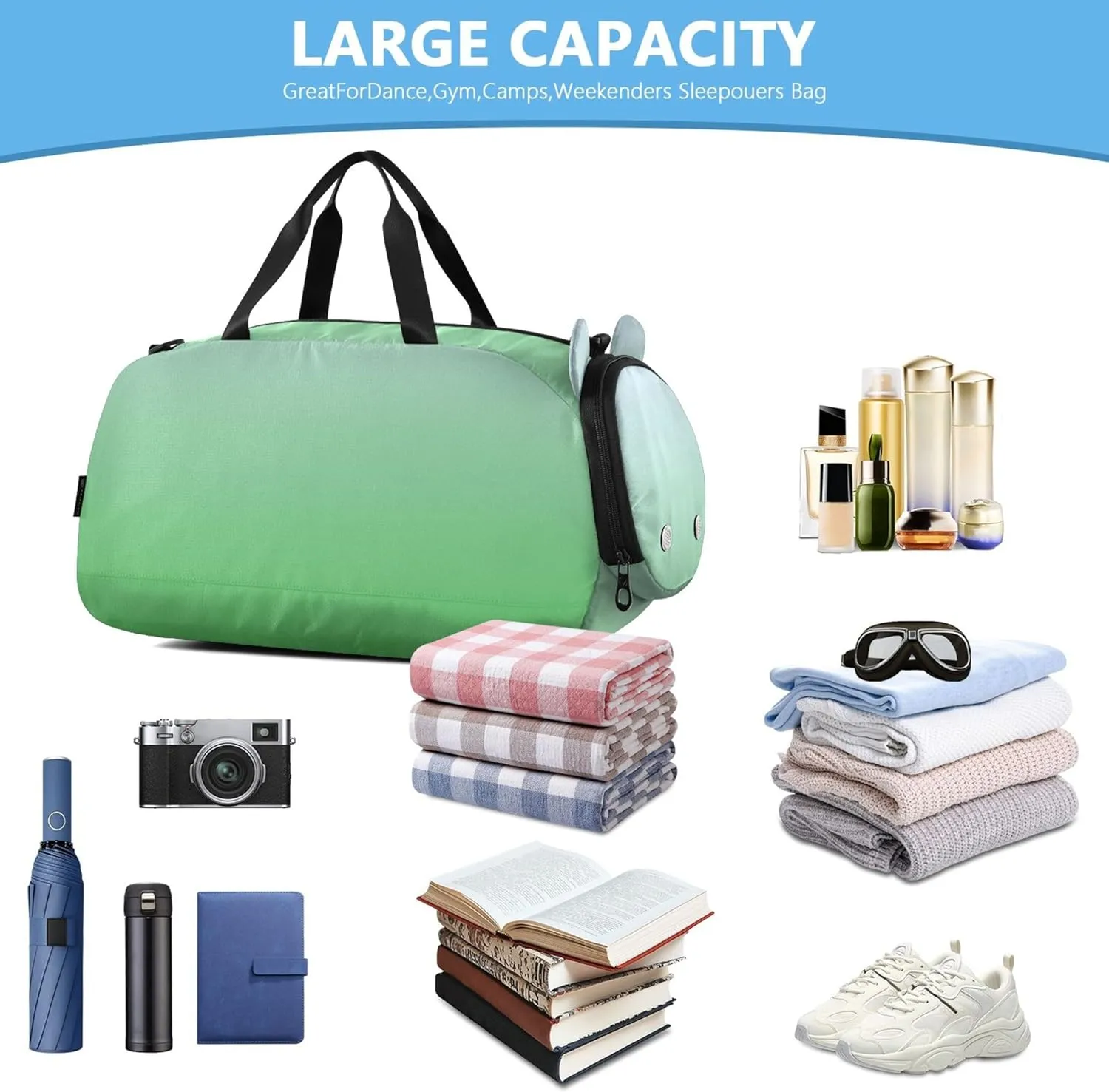 Elegant Blue Lime Green Gradient Duffle Bags for Traveling Tote Toddler Weekender Bags Duffle Bag for Kids Carry on Duffel Bag Boys
