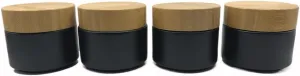 Empty Refillable Matt Black Glass Cosmetic Cream Jar 4 Pack 3.3 OZ/100g with Bamboo Lids,Skin Care Travel Frost Containers Pot for Clay Masks,Butter,Body Scrub,Lip Balm, Ointments, Lotion