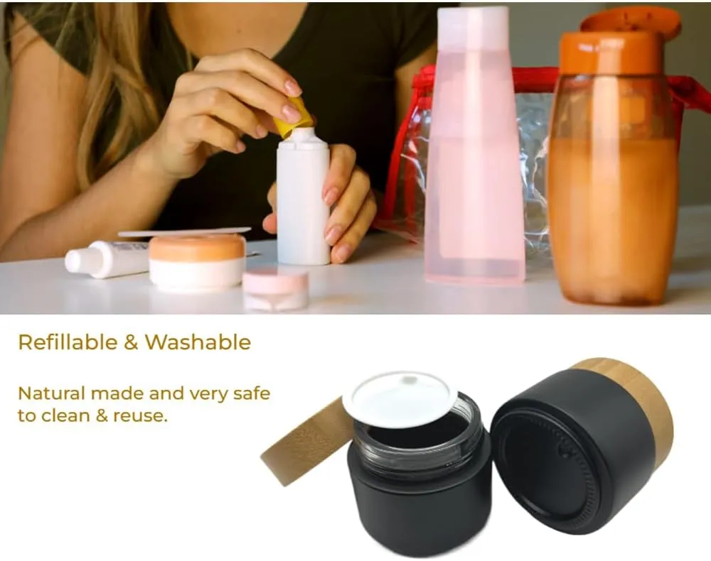 Empty Refillable Matt Black Glass Cosmetic Cream Jar 4 Pack 3.3 OZ/100g with Bamboo Lids,Skin Care Travel Frost Containers Pot for Clay Masks,Butter,Body Scrub,Lip Balm, Ointments, Lotion