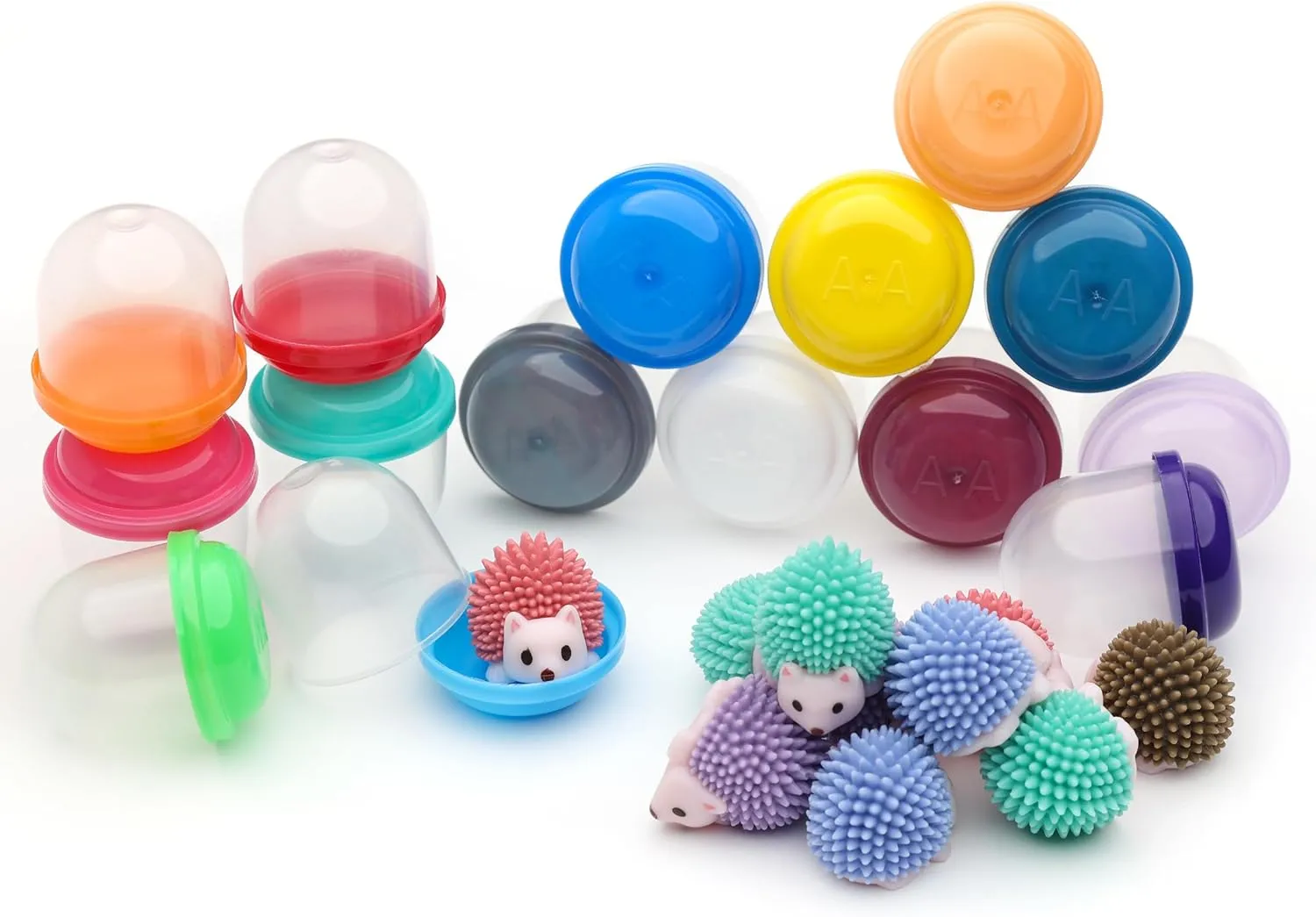 Entervending Hedgehog Mini Toys for Kids in Capsules - 50 Pcs of 1.1 Inch Plastic Capsules & Hedgehog Toy Figurines for Kids - Bulk Toys in Capsules - Easter Basket Stuffers