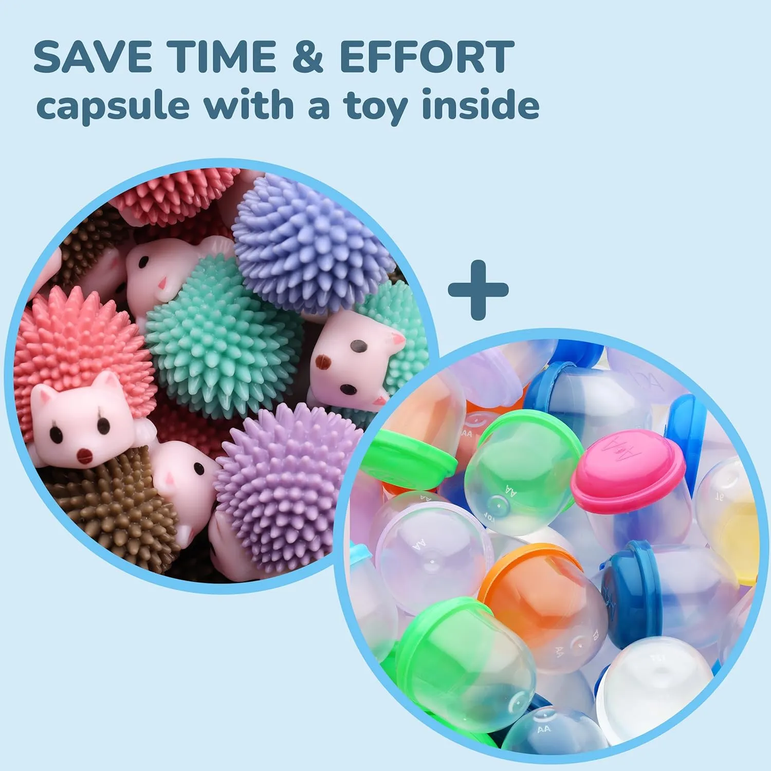 Entervending Hedgehog Mini Toys for Kids in Capsules - 50 Pcs of 1.1 Inch Plastic Capsules & Hedgehog Toy Figurines for Kids - Bulk Toys in Capsules - Easter Basket Stuffers