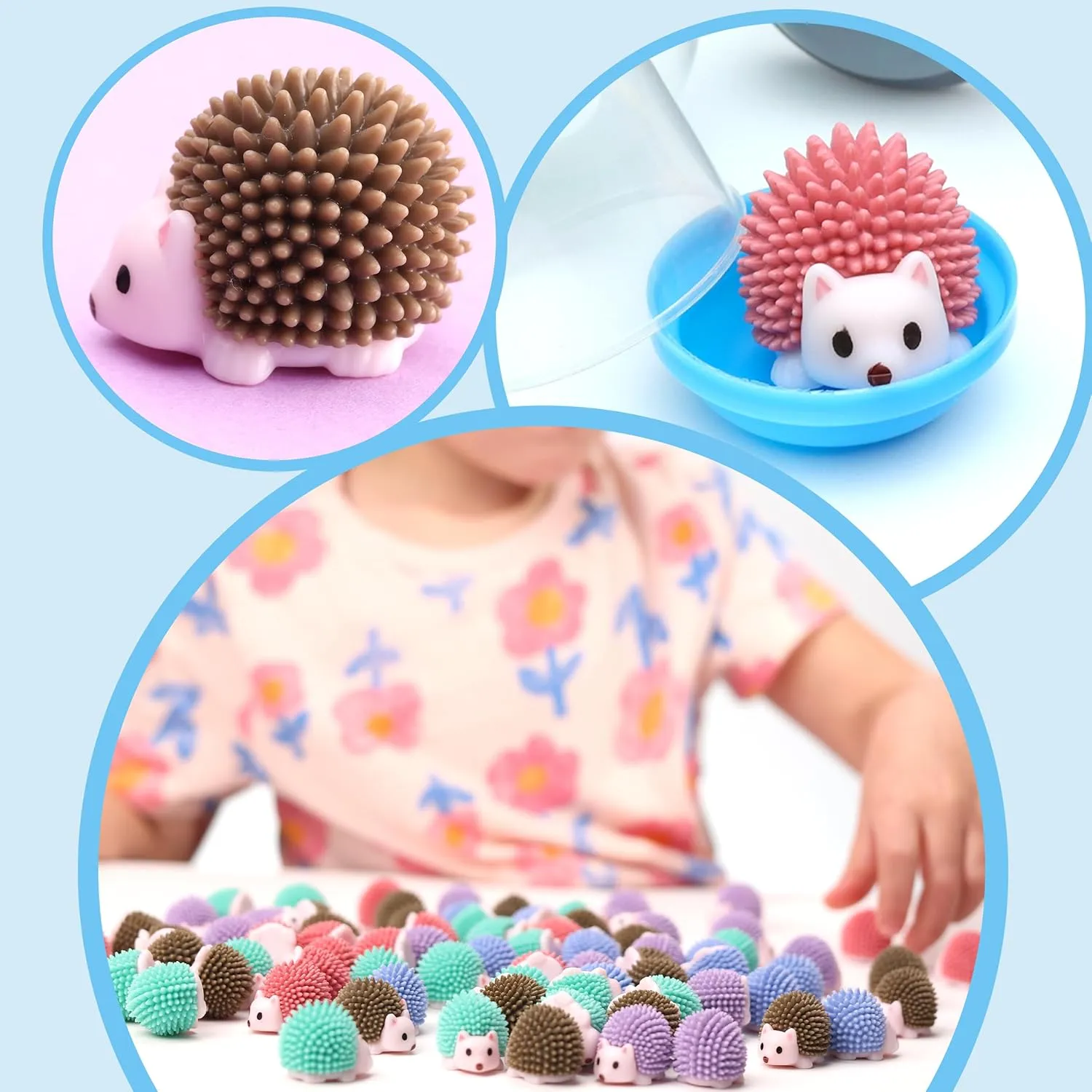 Entervending Hedgehog Mini Toys for Kids in Capsules - 50 Pcs of 1.1 Inch Plastic Capsules & Hedgehog Toy Figurines for Kids - Bulk Toys in Capsules - Easter Basket Stuffers