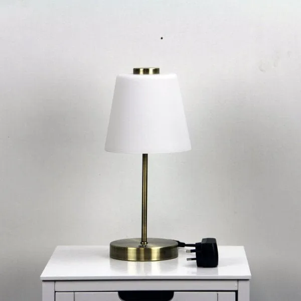 ERIK Antique Brass 5W Warm White LED 3 Stage Touch Lamp with Frosted Glass Shade
