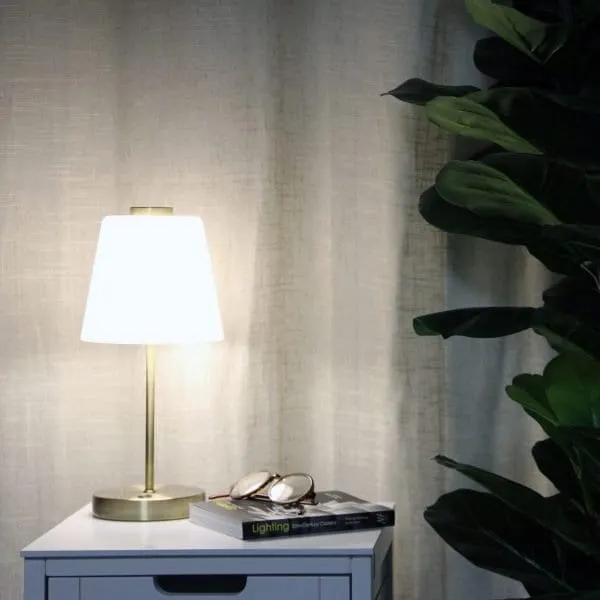 ERIK Antique Brass 5W Warm White LED 3 Stage Touch Lamp with Frosted Glass Shade