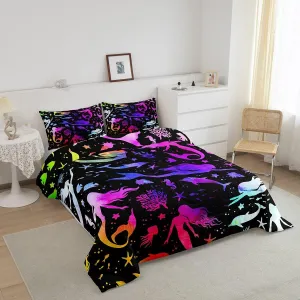 Erosebridal Mermaid Comforter Set Twin for Girls Kids Colorful Sea Animal Rainbow Cartoon Bedroom Decor Dreaming Girly Style Purple Watercolor Bedding Scales Gradient Duvet Insert Quilt