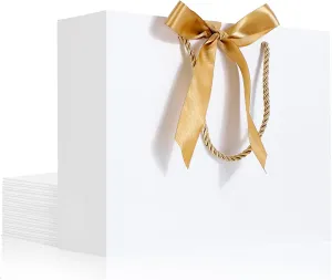 EUSOAR White Thank You Gift Bags with Handles，12pcs 10.6"x3.1"x8.3" Party Favor Bag with Bow Ribbon, Gift Wrap Treat Bags Bulk for Wedding Baby Shower Birthday Holiday Party