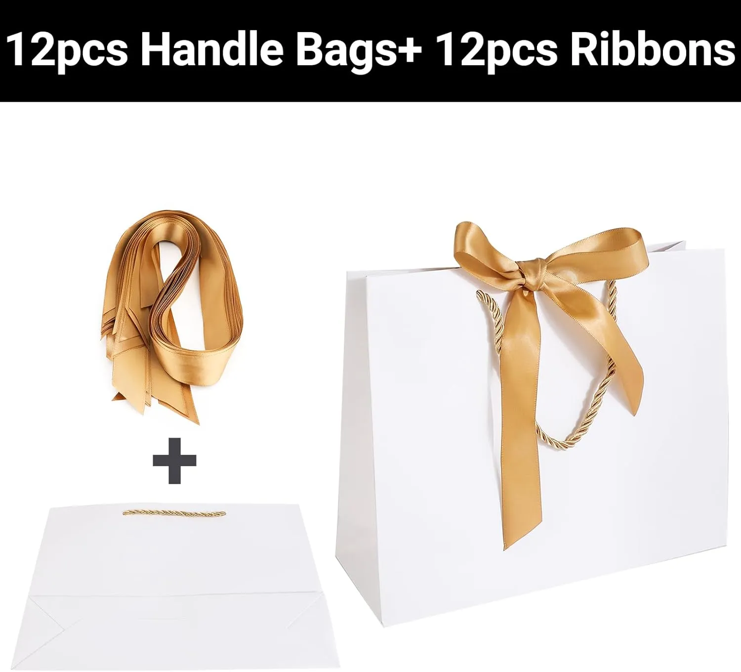 EUSOAR White Thank You Gift Bags with Handles，12pcs 10.6"x3.1"x8.3" Party Favor Bag with Bow Ribbon, Gift Wrap Treat Bags Bulk for Wedding Baby Shower Birthday Holiday Party