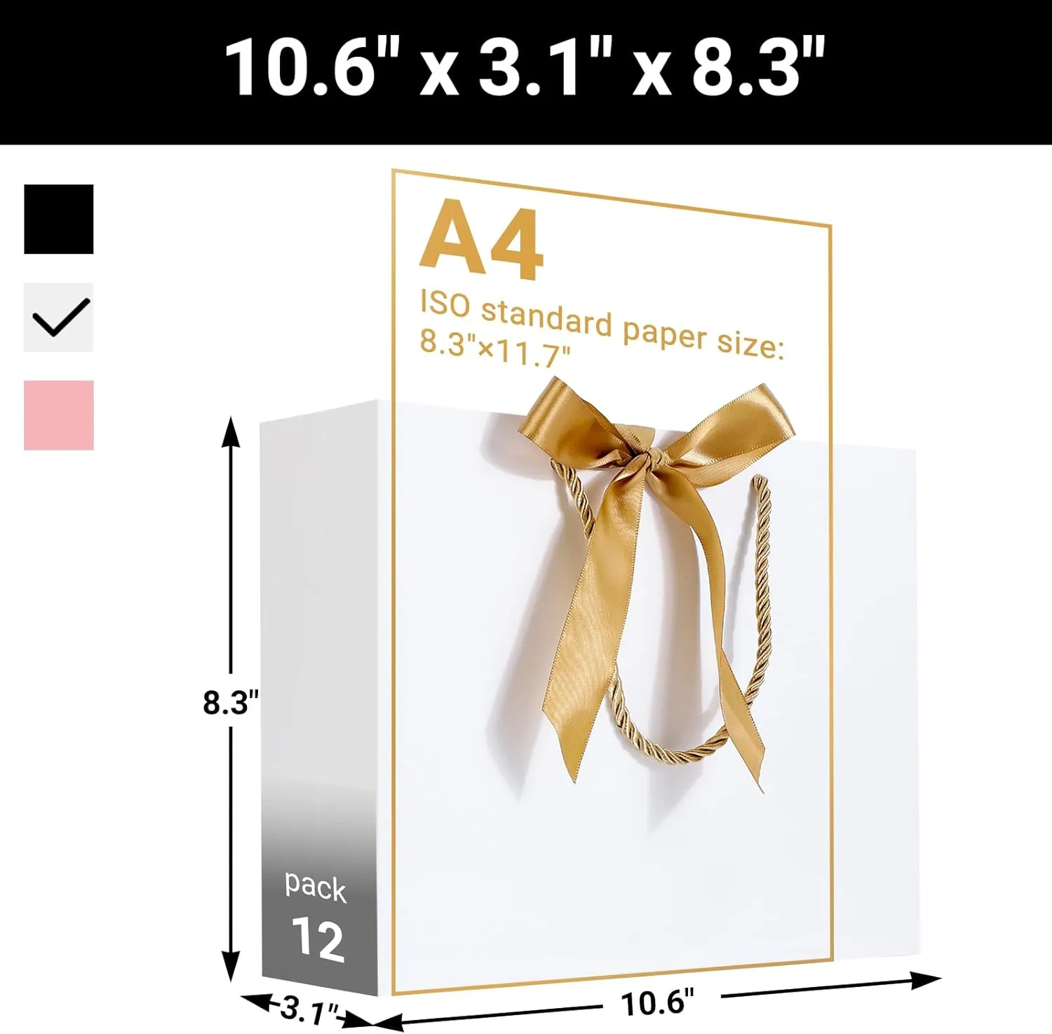 EUSOAR White Thank You Gift Bags with Handles，12pcs 10.6"x3.1"x8.3" Party Favor Bag with Bow Ribbon, Gift Wrap Treat Bags Bulk for Wedding Baby Shower Birthday Holiday Party