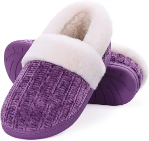 Evshine Women's Fuzzy Memory Foam Slippers, Closed Back Knit Bedroom Slippers, Slip-On Warm House Shoes for Indoor & Outdoor Comfort