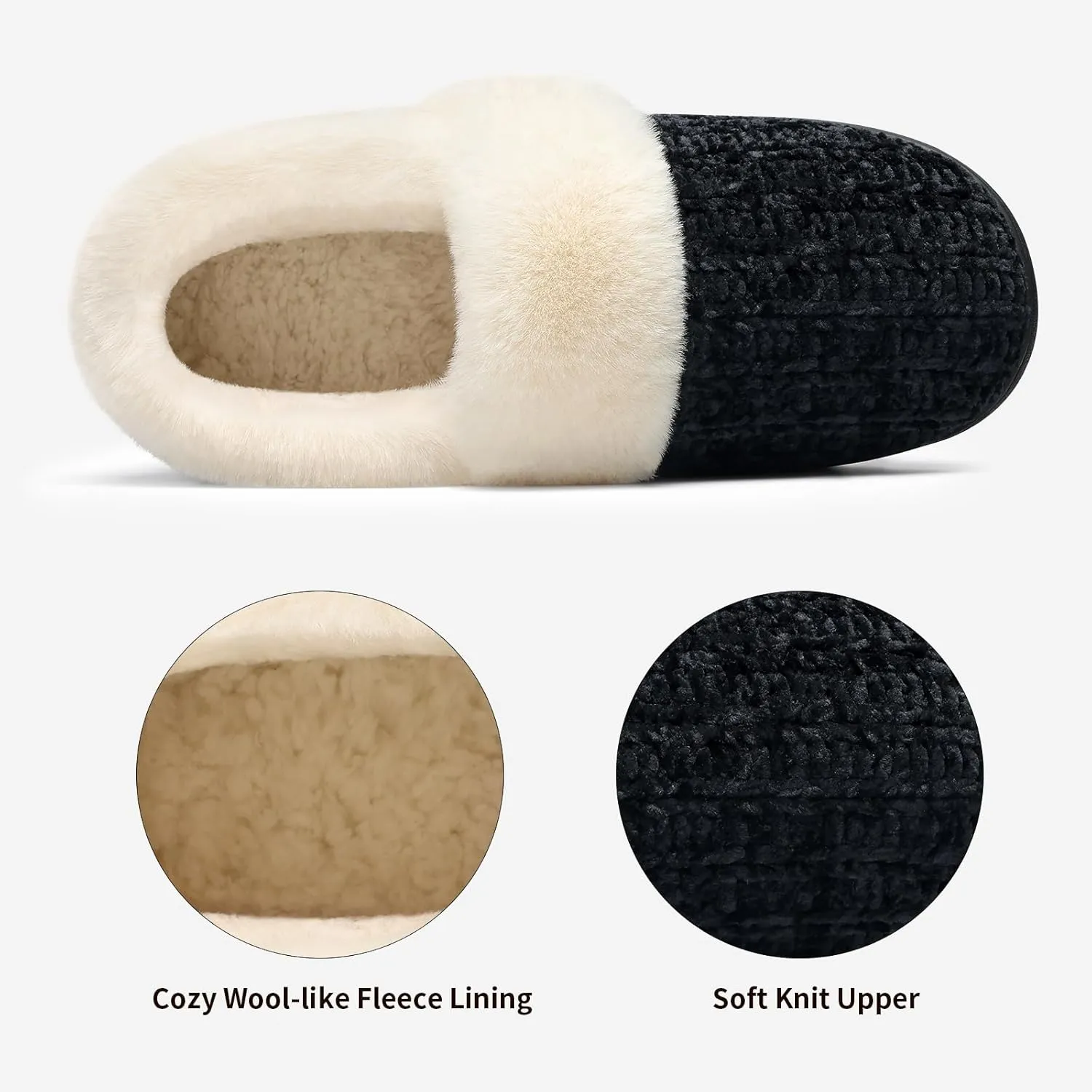 Evshine Women's Fuzzy Memory Foam Slippers, Closed Back Knit Bedroom Slippers, Slip-On Warm House Shoes for Indoor & Outdoor Comfort