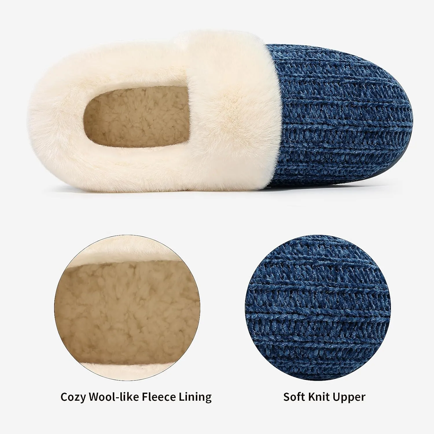 Evshine Women's Fuzzy Memory Foam Slippers, Closed Back Knit Bedroom Slippers, Slip-On Warm House Shoes for Indoor & Outdoor Comfort