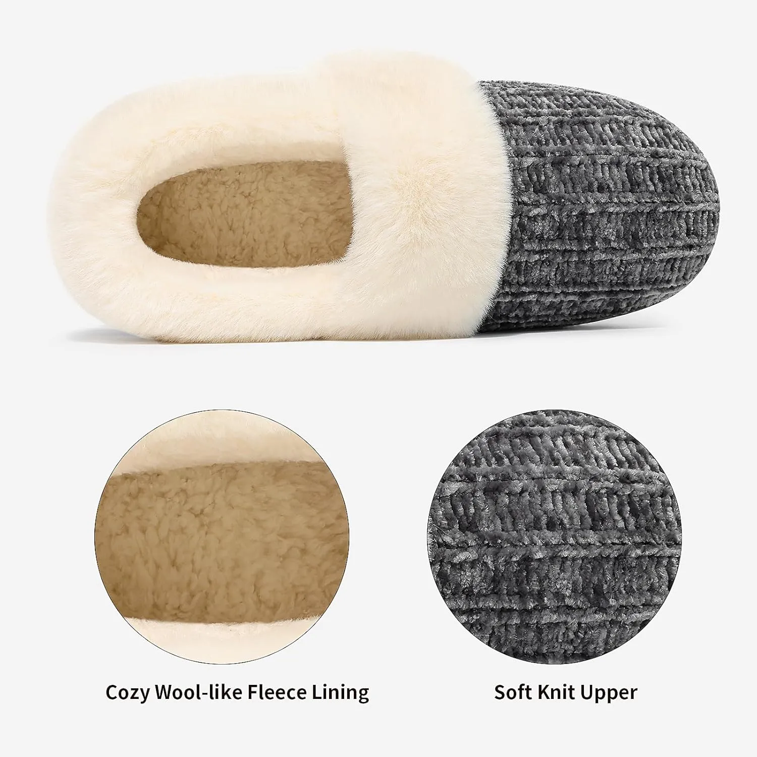 Evshine Women's Fuzzy Memory Foam Slippers, Closed Back Knit Bedroom Slippers, Slip-On Warm House Shoes for Indoor & Outdoor Comfort