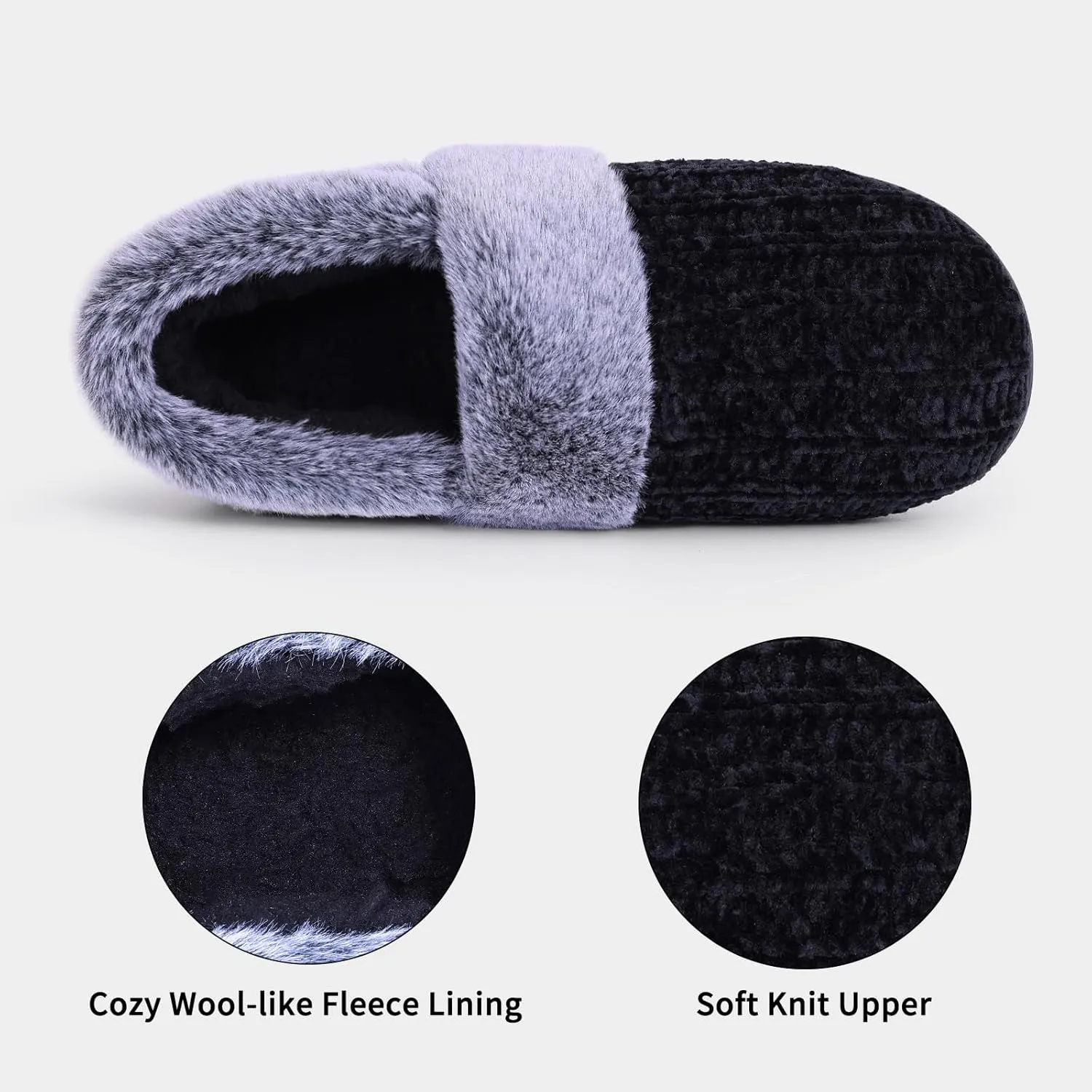 Evshine Women's Fuzzy Memory Foam Slippers, Closed Back Knit Bedroom Slippers, Slip-On Warm House Shoes for Indoor & Outdoor Comfort